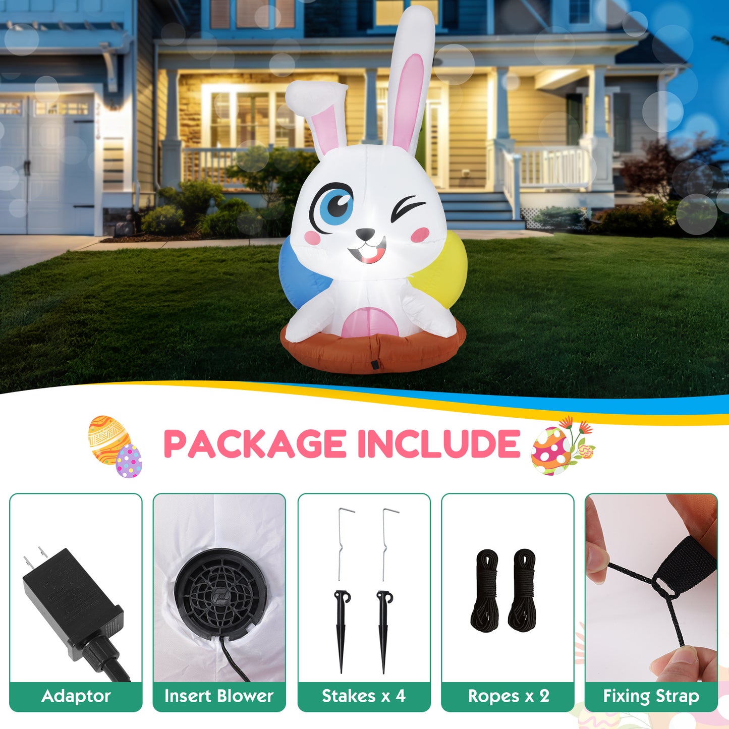 6.2FT Luminous LED Cartoon & 4FT Inflatable Bunny