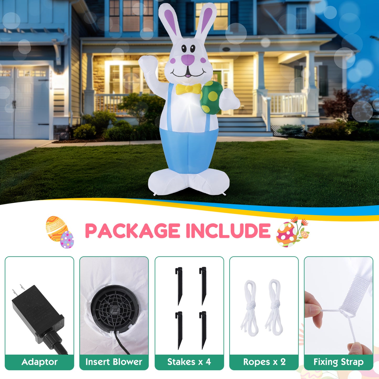 6.2FT Luminous LED Cartoon & 4FT Inflatable Bunny